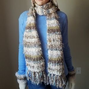 Sparkly Striped Cream Scarf w Fringe & Shimmer